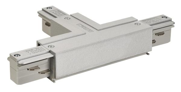 EUTRAC T-Verbinder mit Einspeisemöglichkeit, Erde innen, links, silbergrau