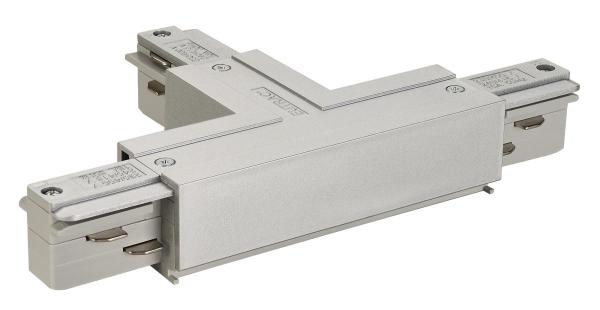 EUTRAC T-Verbinder mit Einspeisemöglichkeit, Erde innen, rechts, silbergrau