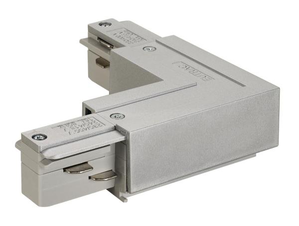 EUTRAC L-Verbinder mit Einspeisemöglichkeit, Erde innen, silbergrau