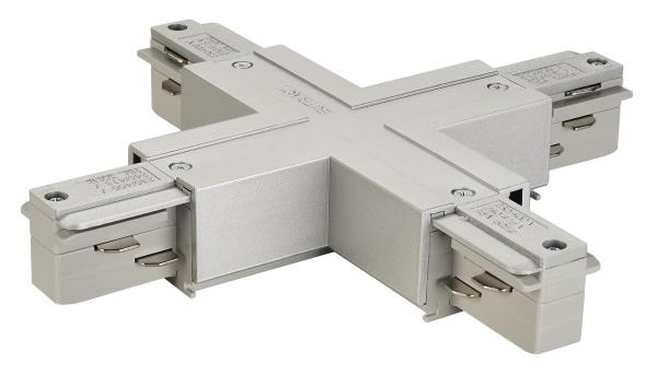 EUTRAC X-Verbinder mit Einspeisemöglichkeit, silbergrau