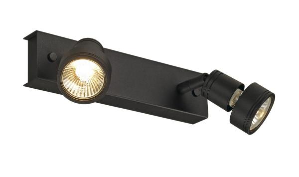 PURI, Wand- und Deckenleuchte, zweiflammig, QPAR51, schwarz matt, max. 100 W, mit Dekoring