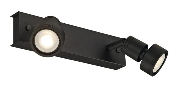 PURI, Wand- und Deckenleuchte, zweiflammig, QPAR51, schwarz matt, max. 100 W, mit Dekoring