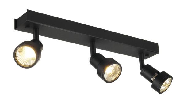 PURI, Wand- und Deckenleuchte, dreiflammig, QPAR51, schwarz matt, max. 150 W, mit Dekoring