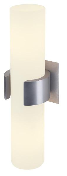DENA 30, Wandleuchte, zweiflammig, A60, aluminium gebürstet, L/B/H 10/8/30, Glas teilsatiniert, max. 80 W