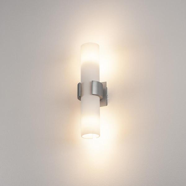 DENA 30, Wandleuchte, zweiflammig, A60, aluminium gebürstet, L/B/H 10/8/30, Glas teilsatiniert, max. 80 W