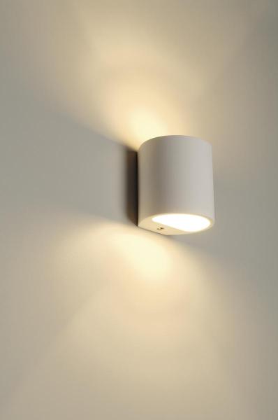 PLASTRA 104, Wandleuchte, QT14, rund, weißer Gips, QT14, max. 42 W