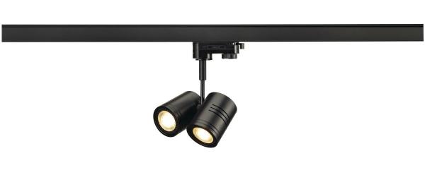 BIMA, Spot für Hochvolt-Stromschiene 3Phasen, zweiflammig, QPAR51, rund, schwarz matt, max. 100 W, inkl. 3Phasen-Adapter