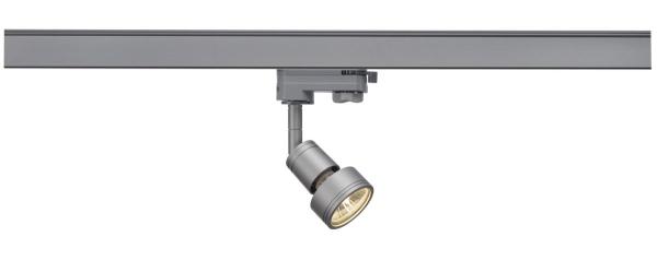 PURI TRACK, Spot für Hochvolt-Stromschiene 3Phasen, QPAR51, silbergrau, max. 50 W, inkl. 3Phasen-Adapter