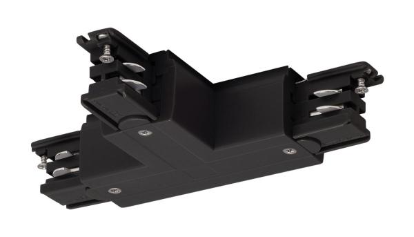 S-TRACK T-Verbinder, links, Erde innen, mit Einspeisemöglichkeit, PHASE, schwarz