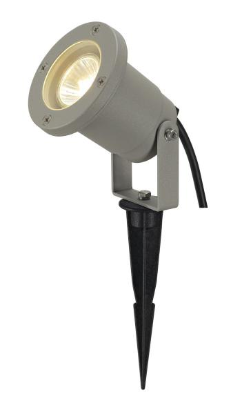 NAUTILUS 10, Outdoor Spiessleuchte, QPAR51, IP65, silbergrau, max. 35 W, inkl. 1,5 m Kabel mit Stecker