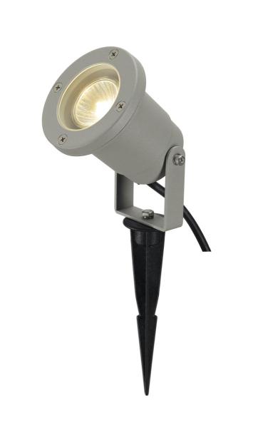 NAUTILUS 10, Outdoor Spiessleuchte, QPAR51, IP65, silbergrau, max. 35 W, inkl. 1,5 m Kabel mit Stecker