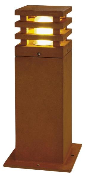 RUSTY® 40, Outdoor Standleuchte, TC-DSE, IP55, eckig, stahl gerostet, L/B/H 12/12/40 cm, max. 11 W