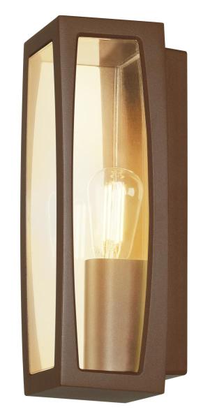 MERIDIAN BOX, Outdoor Wandleuchte, TC-(D,H,T,Q)SE, rost, max. 25 W, klarer Kunststoff