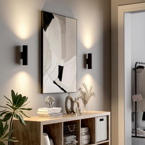 Wandaufbauleuchte - Can IP20 up & down, 2x 7,5 W GU10, Schwarz