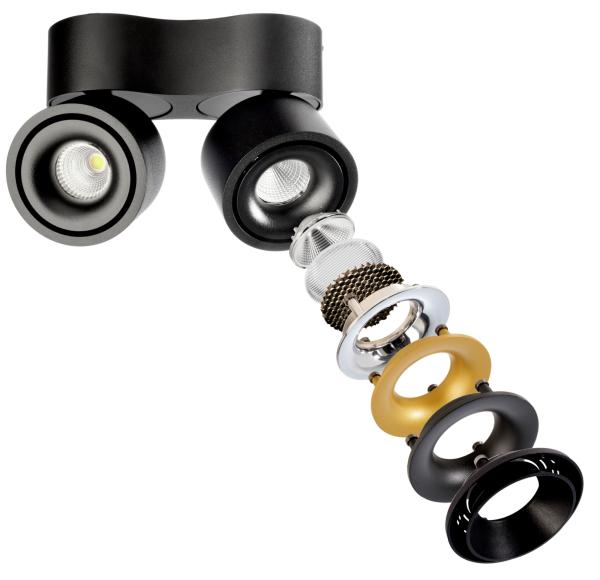 Deckenaufbauleuchte - Uni 2 Mini Double Tilt, 15 W, DIM, 3000 K, Schwarz