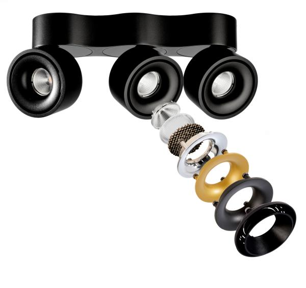 Deckenaufbauleuchte - Uni 2 Triple Tilt, 30 W, DIM, 3000 K, Schwarz