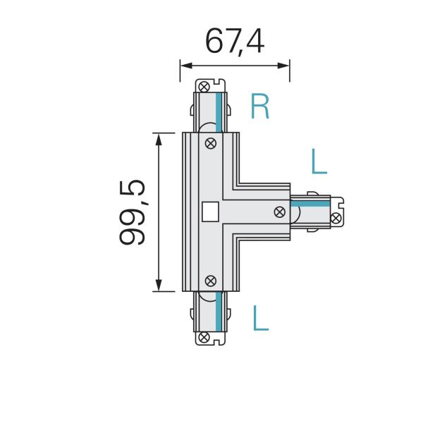 3-Phasen Schienensystem - D Line T-Verbinder links-links-rechts mit Wechselmech.