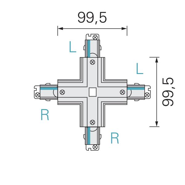 3-Phasen Schienensystem - D Line X-Verbinder links-links-rechts-rechts