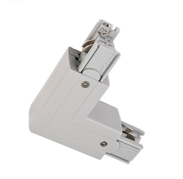 3-Phasen Schienensystem - D Line 90°-Verbinder links-rechts mit Wechselmechanik, Hellgrau