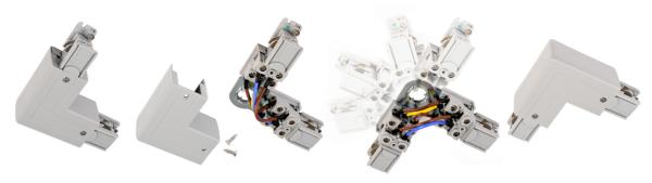 3-Phasen Schienensystem - D Line DALI 90°-Verbinder links-rechts mit Wechselmechanik, weiß