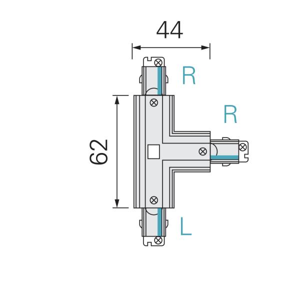 1-Phasen Schienensystem - D One T-Verbinder, links-rechts-rechts, weiß
