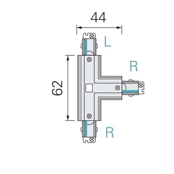 1-Phasen Schienensystem - D One T-Verbinder, rechts-rechts-links, weiß