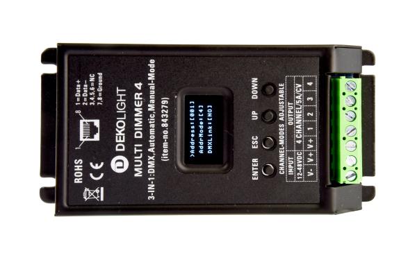 Niedervolt DMX Dimmer (CV, DC) - MULTI-LED-Dimmer 1-4 CH, DMX/AUTO/MAN, 12-48V, 20A