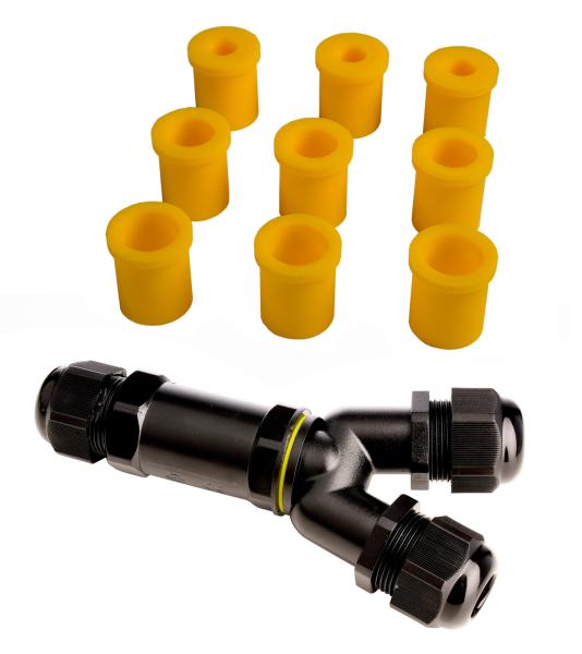 Elektrisches Montagezubehör - Outdoor Y-Verbinder f. 3 Kabel 4-14mm, 3 Adern 0.5-4mm², 450V AC/24A